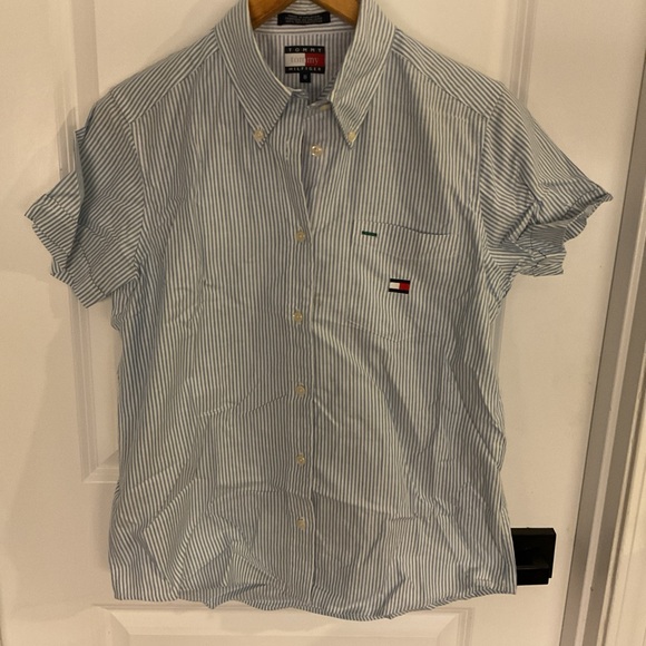 Tommy Hilfiger - Butter Down Short Sleeve Striped Shirt - Blue - Ladies Size 8 - Picture 2 of 11